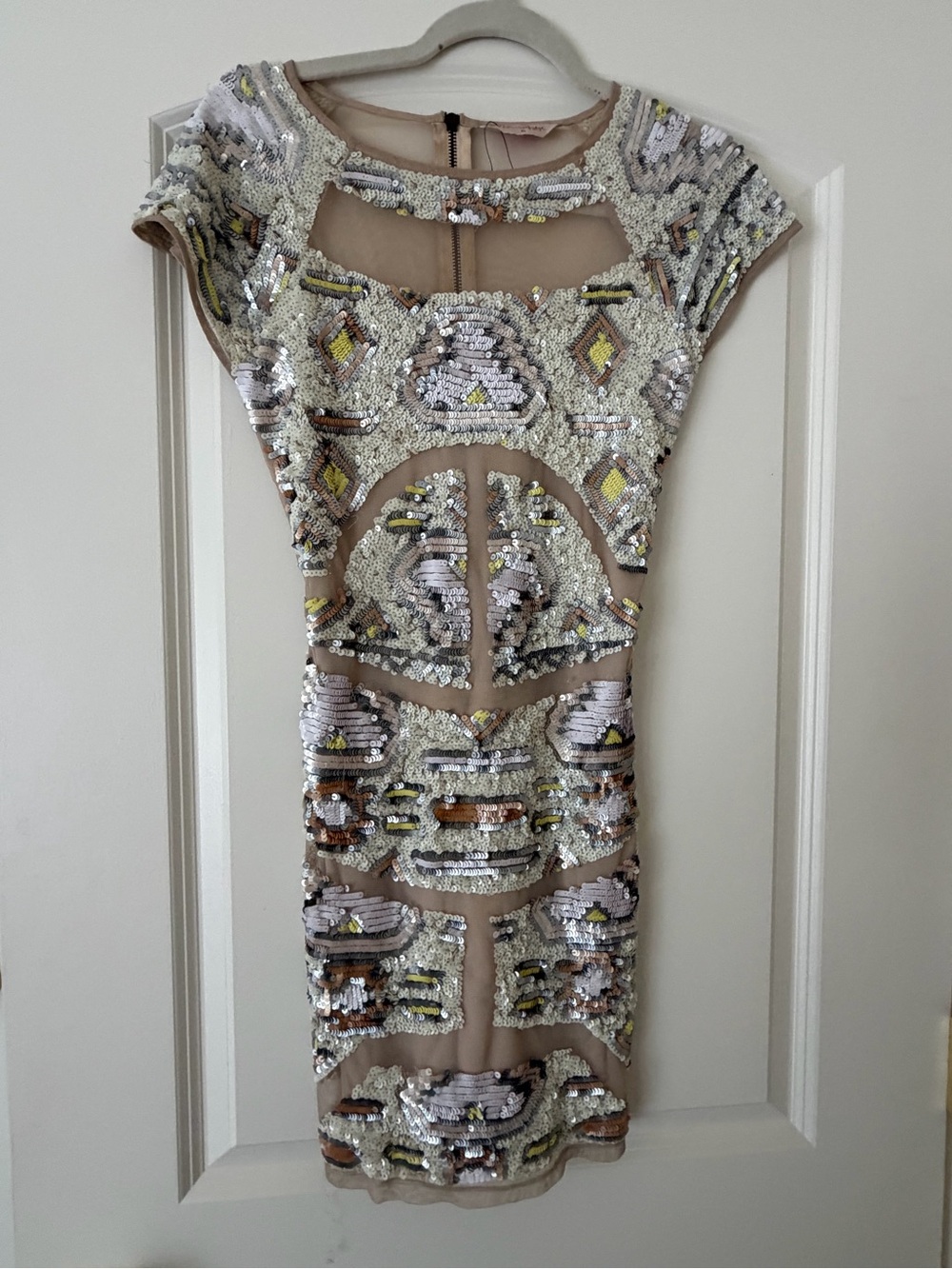 Miss selfridges Embellished Nude Sequin Bodycon Dress